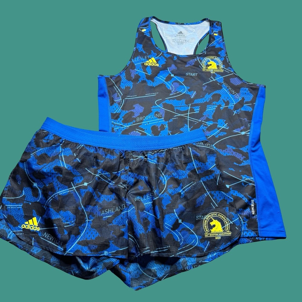 Adidas Runners Womens Tank Top Shorts Set Large Boston Marathon Athletic Running